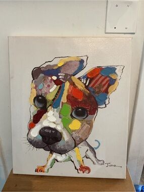 Colorful Patchwork Dog Canvas Art Print - Multicolor